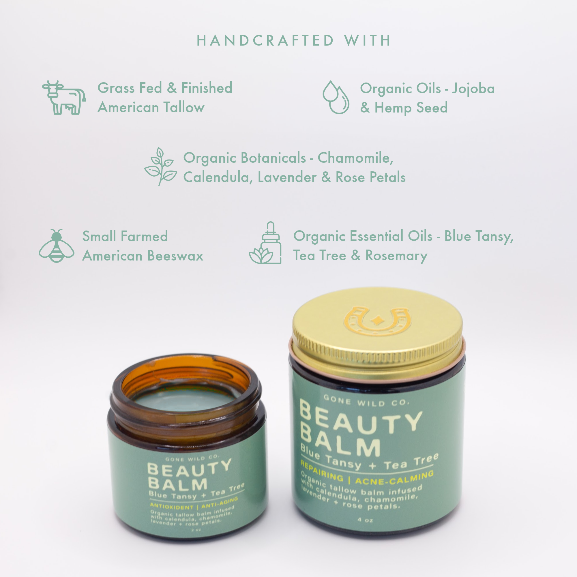 ACNE-CALMING + REPAIRING TALLOW BEAUTY BALM WITH BLUE TANSY & TEA TREE